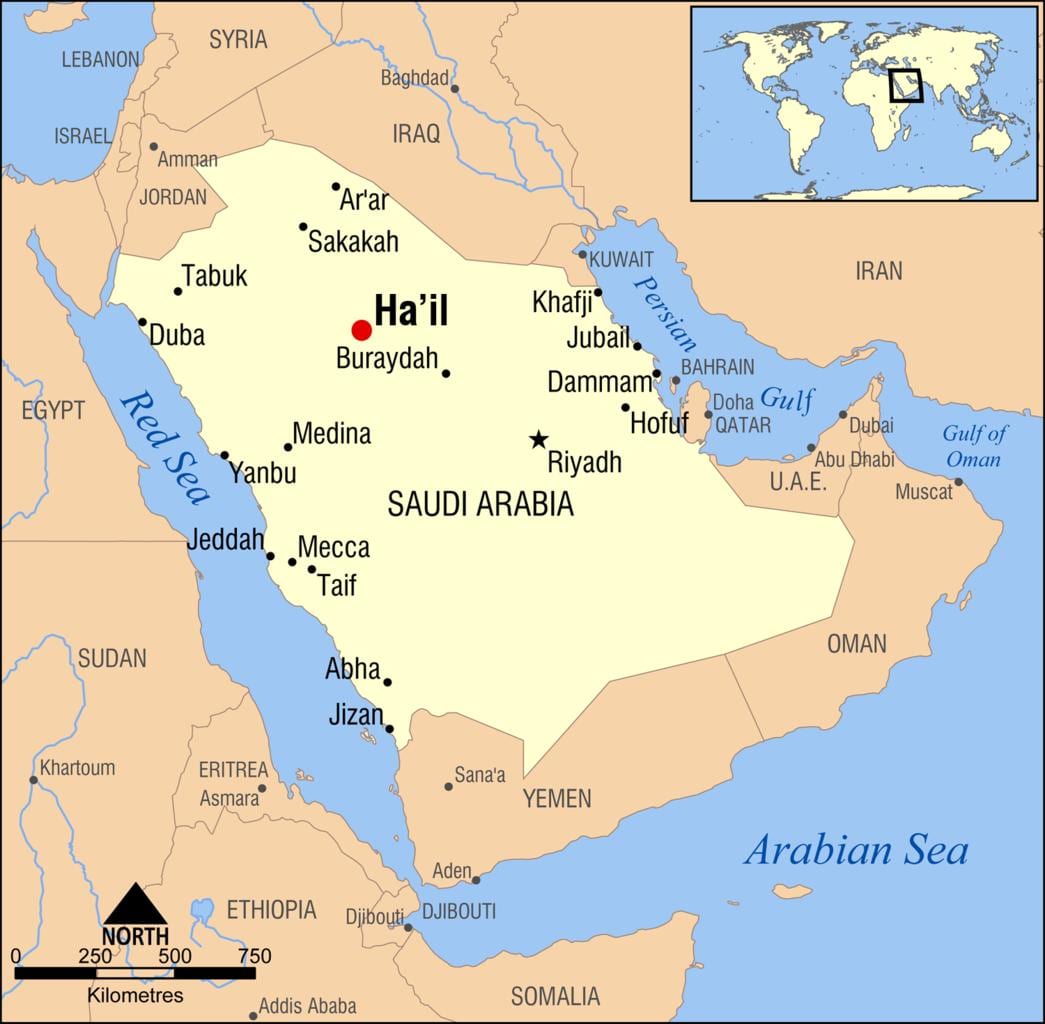 Karte von Hagel-Saudi-Arabien