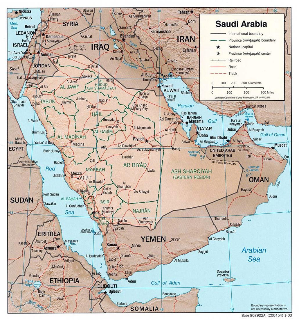 Karte von Saudi-Arabien mit den Städten von der Straße