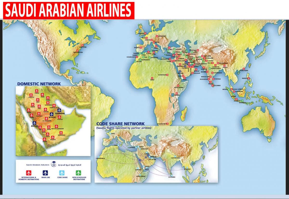Karte von Saudi Arabian airlines route