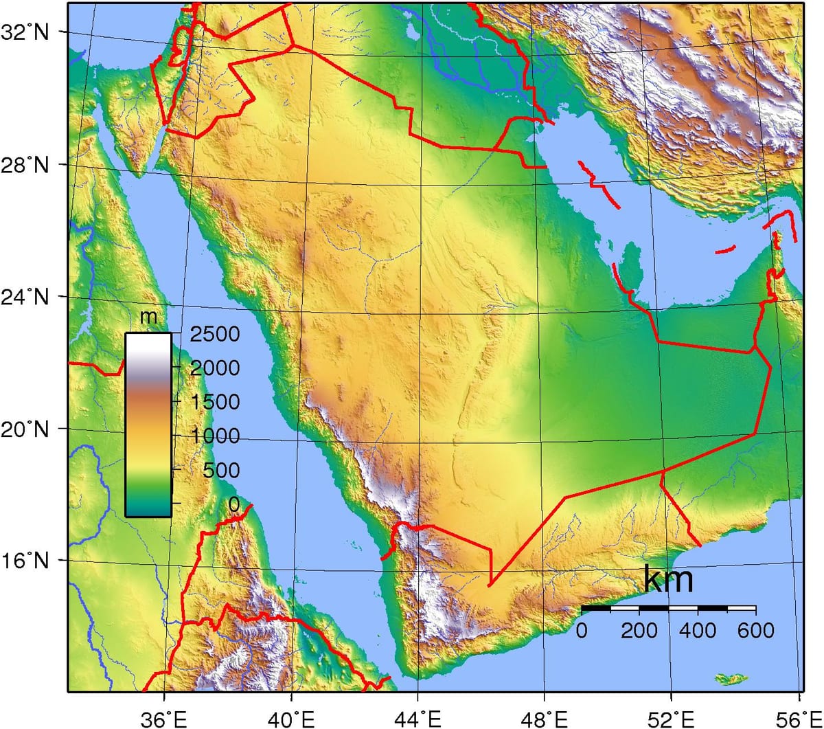 Karte von Saudi-Arabien Höhe
